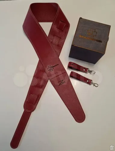 Гитарный ремень из натуральной красной кожи с логотипом