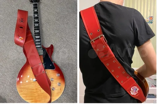 Гитарный ремень с пряжкой из красной кожи с логотипом