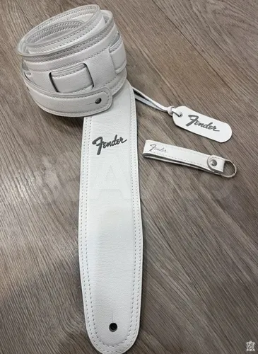 Гитарный ремень белый из натуральной кожи